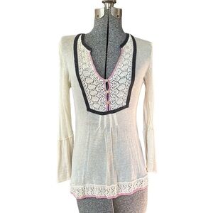Anthropologie, Tabatha Small Tunic top sweater, Henley, ivory 100% cotton.